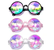 Round Kaleidoscope Glasses Goggles, Prism Diffraction, Psy Trance Festival Rave