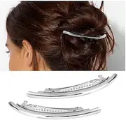 [Cybche] Simple Hair Clips Silver Metal Hair Clips Curved Clip Barrette Long Bar Hair Clips Barrette Decorative Metal Hair Accessories Jewellery for Women Headpiece (Silver2)