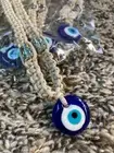 Glass Evil Eye Blue White Banish Negativity Hemp Type Beaded Necklace Cord