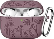 Flower Engraved Case Compatible with AirPods Pro 2 Case Cover & Airpod Pro Case Cover, Cute Soft Silicone Full Protection, for Apple AirPods Pro 2nd 1st Generation Case Front LED Visible, SmokeyMauve