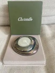 Christofle Votive Tea light Candle Holder Galet Bougeoir Silver Plate New in Box