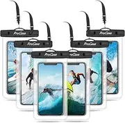 ProCase 6 Pack Waterproof Phone Pouch Waterproof Phone Case for iPhone 16 15 14 13 12 11 Pro Max XS X, Cell Phone Pouch Holder with Lanyard for Galaxy S24 S23 S22 S21 Pixel Up to 7.0" -Black