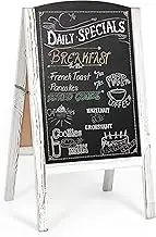 Ilyapa A-Frame Chalkboard Sidewalk Sign - Rounded Top Folding Standing Sandwich Sign for Restaurant, Office, Weddings - Rustic White, 18 x 31.5