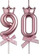 AOOLADA 90th Birthday Candles, Rose Gold 90 Year Old Number Birthday Candles, Number 90 Candles for Men Women, Birthday Party Decorations Cake Topper Gifts for Wedding Anniversary Celebration