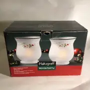 PFALTZGRAFF Winterberry Candle Holder Frosted Glass mini Hurricane, set of 2 NIB
