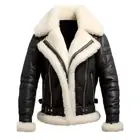 Men's Real Leather B3 RAF Aviator Bomber Jacket with Shearling Fur, Black Flying
