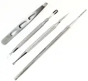 Beauty Kit Premium Comedone Blackhead Extractor Nail File Tweezer Set of 4
