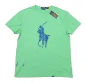 Polo Ralph Lauren Men's Green Pony Player Paint Splatter Classic Fit T-Shirt