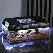 Portable Reptile Feeding Box, Reptile Terrarium Feeding Box, Terrarium, All Purpose Container for Reptiles, Amphibians, Mice and Insects, Medium Flat, Built-in Light Design, 31.5 x 22 x 12.5 cm