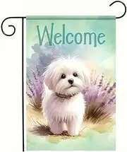 BlissYard Welcome Garden Flag Cute White Maltese Dog Flag 12x18 Inch Double Sided Small Seasonal Outdoor Decor for Spring Summner Farmhouse Holiday Flag for Outside Dog Yard Decoration