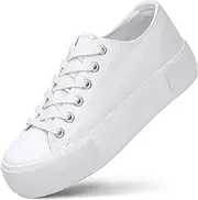 [REFRASE LIFE] Womens Platform Sneakers Hidden Wedge 3 Inches Height Increase, Canvas Sneakers High Heel Fashion Walking Shoes for Women and Girls