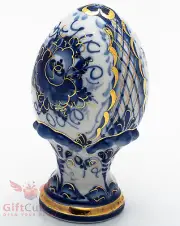 Gzhel Porcelain Easter Egg Hand-painted gold plated