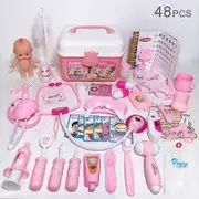 Kids Doctor Toys Set Dentist Toys Girls Role Playing Games Hospital Pretend Play Medical Kit Nurse Bag Toys For Children 48pcs pink