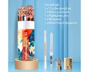 H&B 72 Water Colored Pencils Water-soluble Pre-Sharpened 3mm Lead Wide Spectrum Vibrant Colors with 1 Water Pen Brush for Blending Sketching Drawing Colori