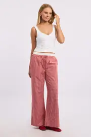 Red Check Wide Leg Pants Contrast Waist - Size 16XL, Women's Wide Leg Pants