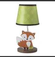 NEW Kids Bedtime Bedroom Fox Lamp Original Lamb & Ivy Friendly Forest Lighting
