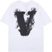 [Arnodefrance] V Letter Print Tshirt Hip Hop Tee Shirt Cotton Short Sleeve Crew Neck Tee