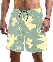 [Tiunyeah] Men's Surf Beach Shorts Quick Dry Swim Trunks with Pocket Angels Harps Trumpets