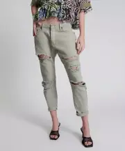 One Teaspoon Faded Khaki Messed Up Saints Boyfriend Jeans Size 29 Green NEW