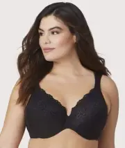 Glamorise Low Cut WonderWire Lace Bra - Black (Size 16DD)