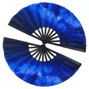 2X(2Pcs Folding Fan Handheld Nylon Cloth Foldable Hand Fan Chinese Fan F