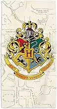 Fashion UK Harry Potter Large Beach Towel, 70 x 140 cm, 100% Cotton, Hogwarts Model, Painting Spindle, Towel, Swimming Pool Towel, Official Pool, Beige