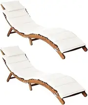 Outdoor Lounge Chair Set of 2, Foldable Chaise Lounge Chair with Cushion & Pillow, Portable Tanning Chair Sunlounger for Patio, Beach and Pool, 184 x 55 x 64 cm