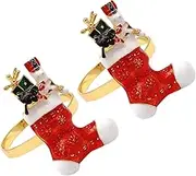 2pcs Christmas Stocking Napkin Rings Decorative Holders for Dining Table Versatile Use for Wine Bottles Cakes Bouquets Lightweight Portable for Home