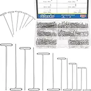 Glarks 500Pcs 6 Sizes Stainless Steel T-Pins Assortment Set 1.1inch, 1.3inch, 1.5inch, 1.8inch, 2inch, 2.1inch T Shape Pins for for Blocking Crochet, Modelling, Wig Making and Crafts