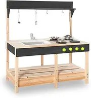 Mud Kitchen Playset for, Outdoor Wooden Toy Play Kitchen Set for Boys and Girls, Kitchen Accessories and Garden Sink with Faucet, Blackboard, Cookware Pot (Black1)