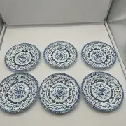 Set of 6 Corelle Portofino Appetizer Plates Blue & White Vitrelle 6 3/4" Small