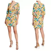 NWT $255 Aidan Mattox Floral Print Wrap Cocktail Dress Multi Color Sz 2 A2