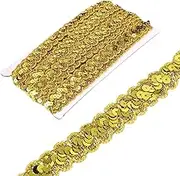 sourcing map 2.3cm x 13m Sequin Trim Light Gold Wave Flat Sequin Braid Trim Strip Paillette Ribbon for Crafts, Embellishments, DIY Sewing Costume Decor