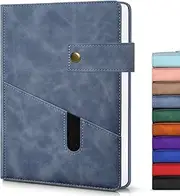 Blue A5 Lined Leather Journal Notebook, 5.9 X 8.4" Personalized Hardcover Journal, 200 Pages of 100 GSM Thick Ruled Paper, Daily Diary for Men and Women, Perfect for School, Travel, Business, Work, and Home Writing BlackA (Grey Blue)