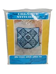 Vtg Creative Stitchery Crewel Jiffy Cross Pillow Kit 472B Argyle Square 13"x 13"