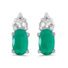 14k White Gold Oval Emerald Earrings