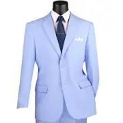 LUCCI Men's Light Blue 2-Button Classic-Fit Poplin Polyester Suit - NEW