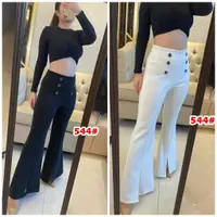 在飛比找蝦皮購物優惠-Hw Pants 女式時尚褲子高腰鈕扣鈕扣褲 Mydress