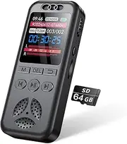XIULIUU 64GB Digital Voice Recorder, Portable Audio Voice Activated with Playback, Password, Timed Recording, Noise Reduction, USB Rechargeable Tape Recorder MP3 Player for Lectures Meetings