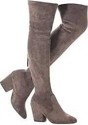 [Mtzyoa] Thigh High Block Heel Boot Women Pointed Toe Stretch Over The Knee Boots