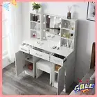 Large Vanity Dressing Table Stool Set LED Makeup Mirror Storage and 3 Drawers