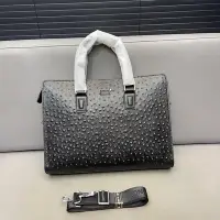 在飛比找Yahoo!奇摩拍賣優惠-【二手包包】Hermès 萬寶龍鴕鳥紋密碼鎖牛皮男包公事包 