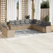 vidaXL 11 Piece Garden Sofa Set with Cushions Mix Beige Poly Rattan