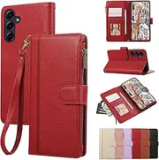 [Rosbtib] Case for Samsung Galaxy A35 5G, Wallet with Card Slots for Galaxy A35 5G Case, Fashion PU Leather Magnetic Flip Zipper Style Phone Cover for Samsung Galaxy A35 5G 6.6 Inch - Red