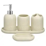 5pc Bathroom Accessories Set Stone Toothbrush Tumbler Holder Soap Dish Dispenser