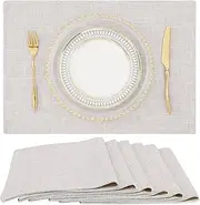 homing Neutral Beige Cloth Placemats Set of 6 – Cotton Linen Blend Washable Farmhouse Dining Table Mats for Indoors & Outdoors, Easy to Clean, 13 x 19 Inch