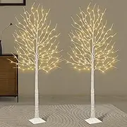 Seasonal Buddy Set of 2 6 feet Lighted Birch Tree, 160 LED Warm White, for Home, Festival, Party, and Christmas Decoration, Indoor and Outdoor Use, 8 Functions
