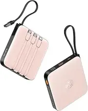 VRURC Portable Charger for iPhone Built-in Cables, 20000mAh Power Bank 22.5W Fast Charging USB C Battery Pack, Charger Battery for iPhone 16 15 14 13 12 Samsung Galaxy S24 S23 S22 etc (Pink)