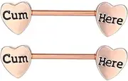 [Niaspi] 14G Cum Here Heart Nipple Rings for Women Stainless Steel Nipplerings Nipple Piercing Barbell Naughty Words Nipple Shield Studs Body Piercing Jewelry