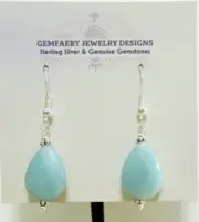 Sterling Silver Faceted Natural AMAZONITE Dangle Earrings #1971...Handmade USA